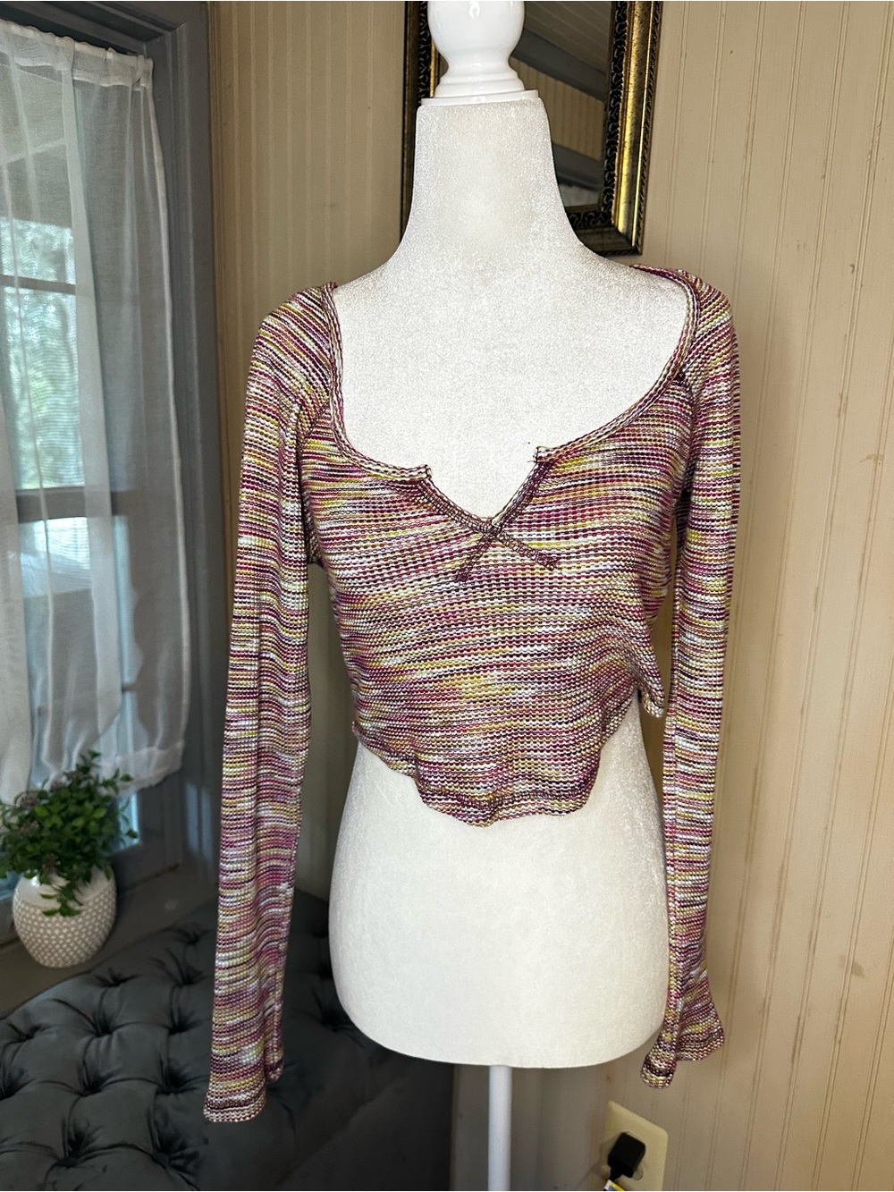 BDG Urban Outfitters Space Dye Knit Crop Top Small Purple Y2K Long Sleeve
